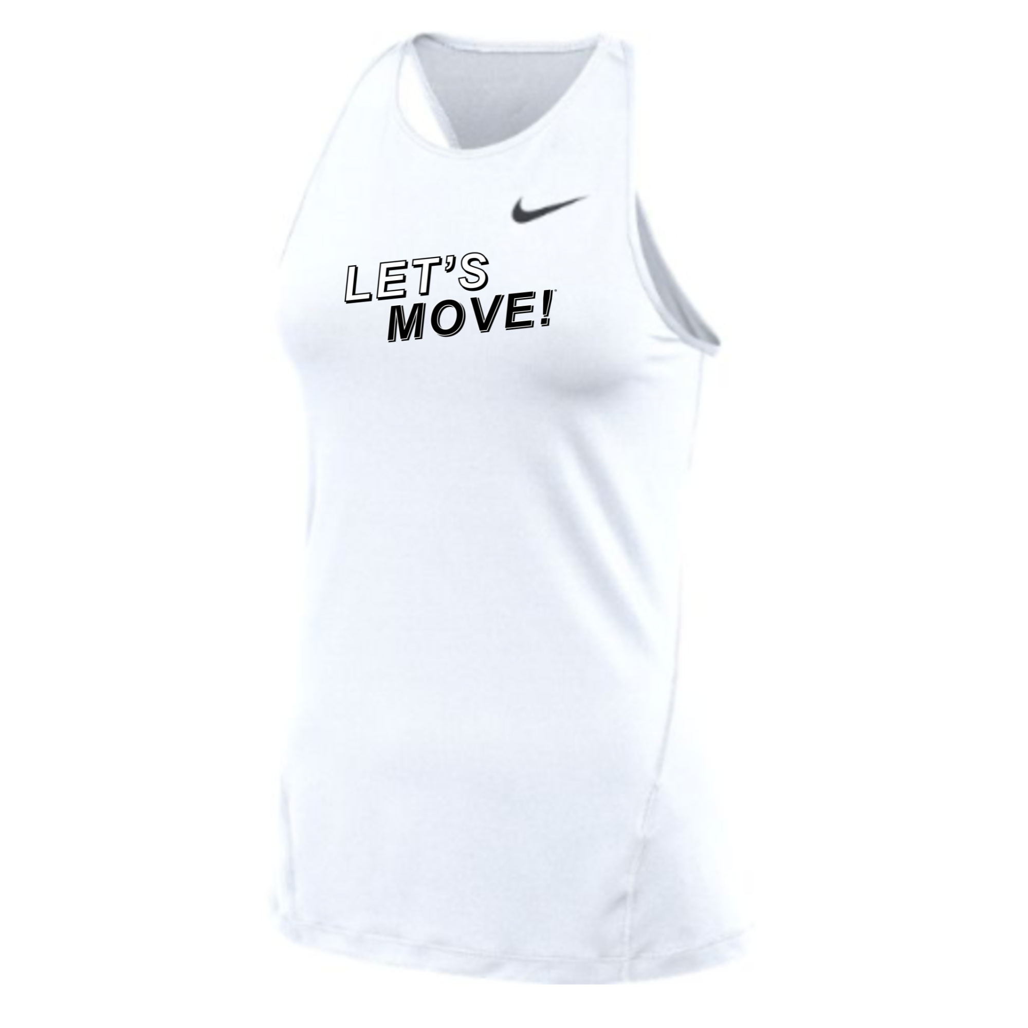 MOSSA Nike Women's All Over Mesh Tank (White) - LET'S MOVE Drop Outline Logo (white/black)