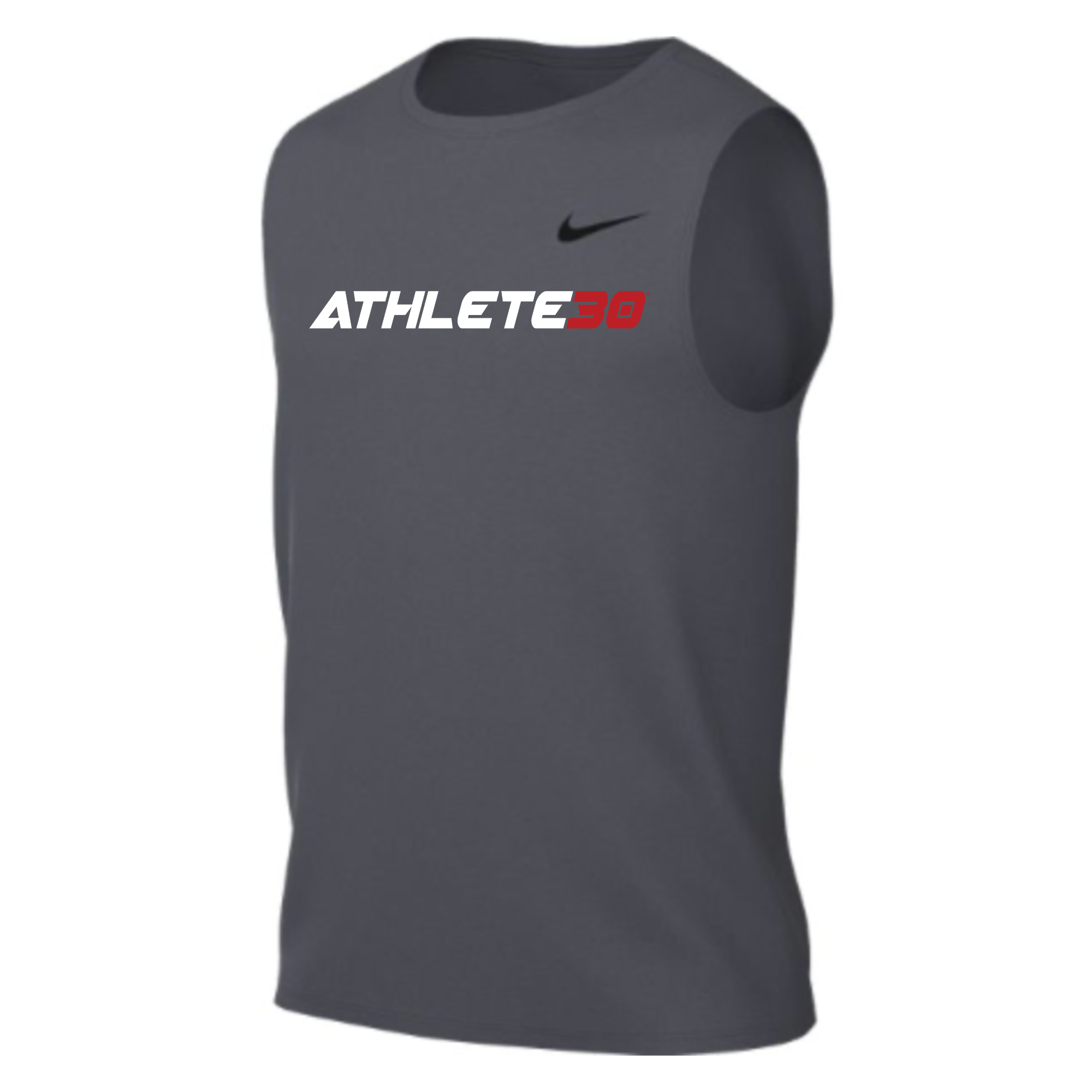 MOSSA Nike Men's Team Legend Sleeveless Crew (carbon heather) - ATHLETE30 Standard Logo - white/red
