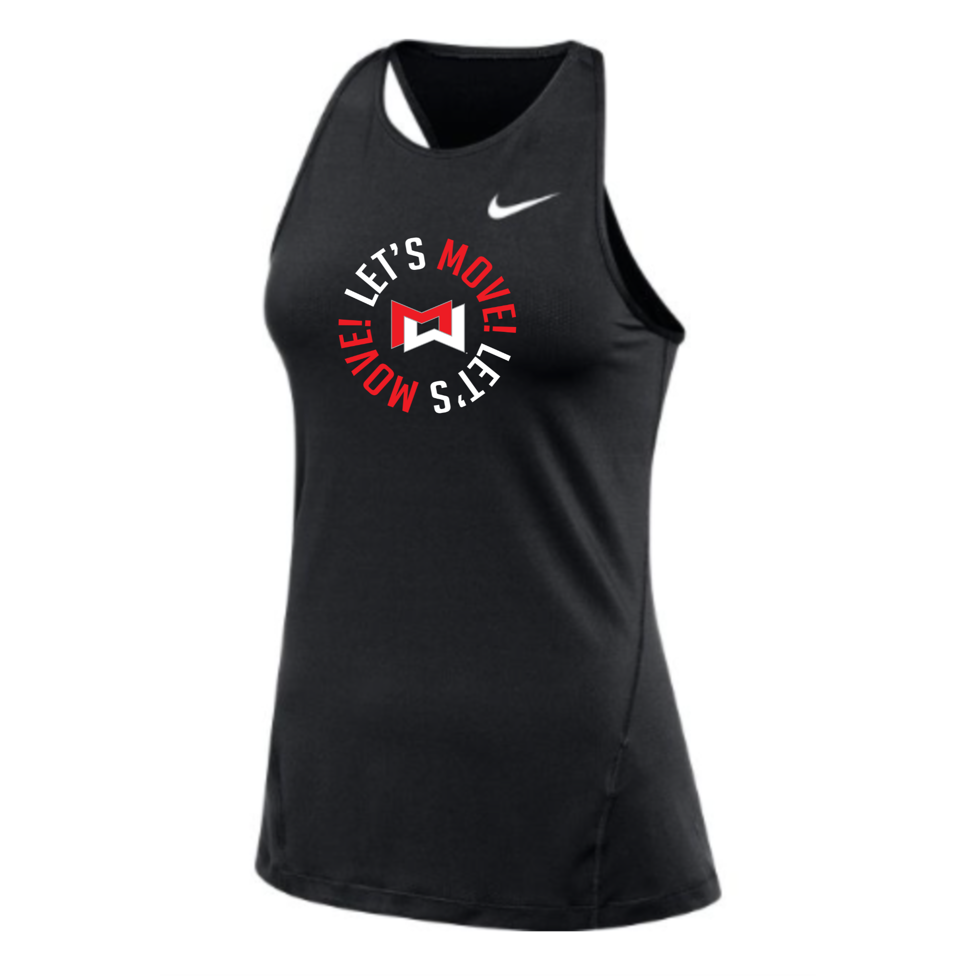 MOSSA Nike Women's All Over Mesh Tank (black) - 3D30 LET'S MOVE Circle Logo