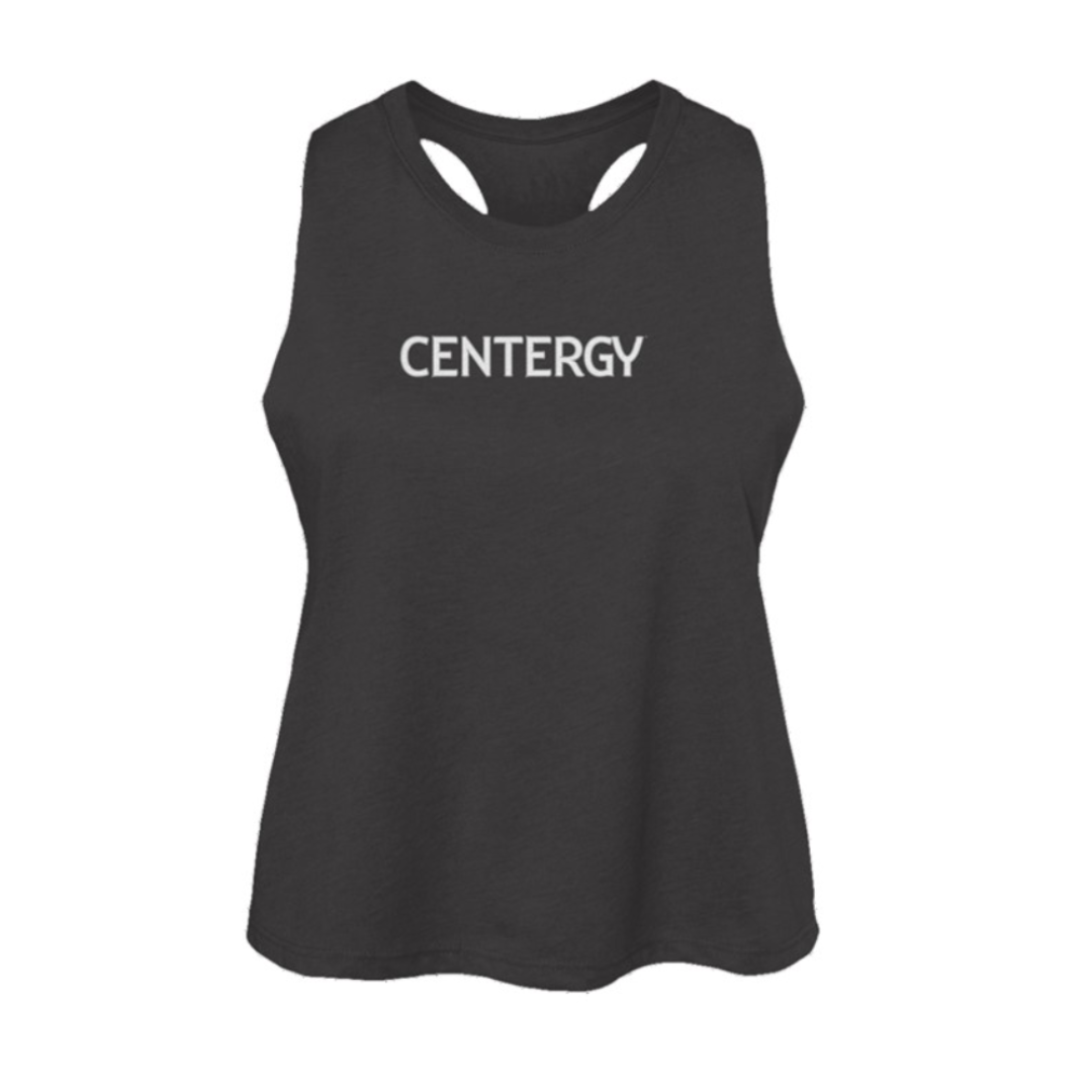Centergy White Logo Women's Racerback Cropped Tank