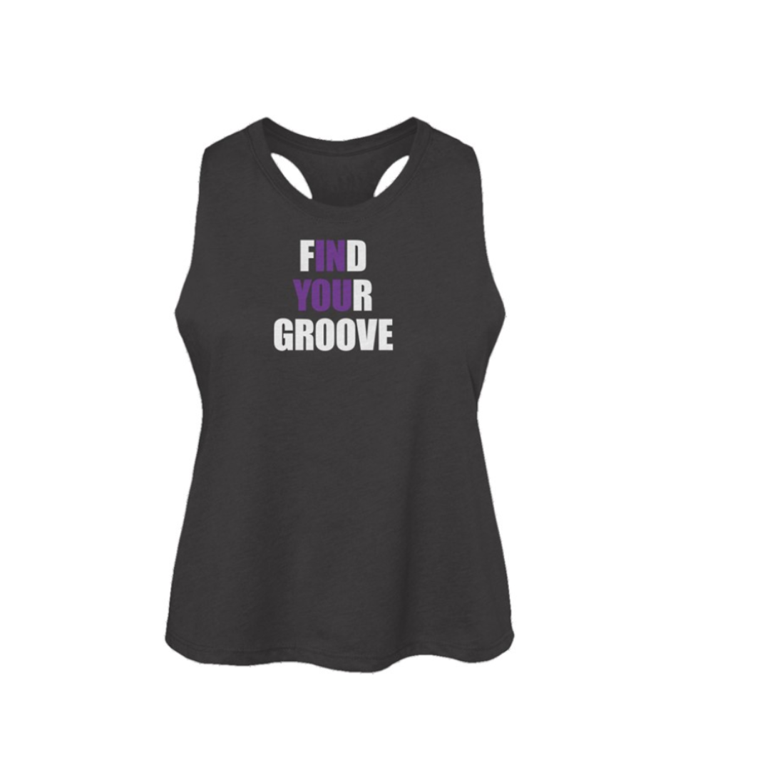 Find Your Groove Womens Racerback Cropped Tank- Dark Heather Grey