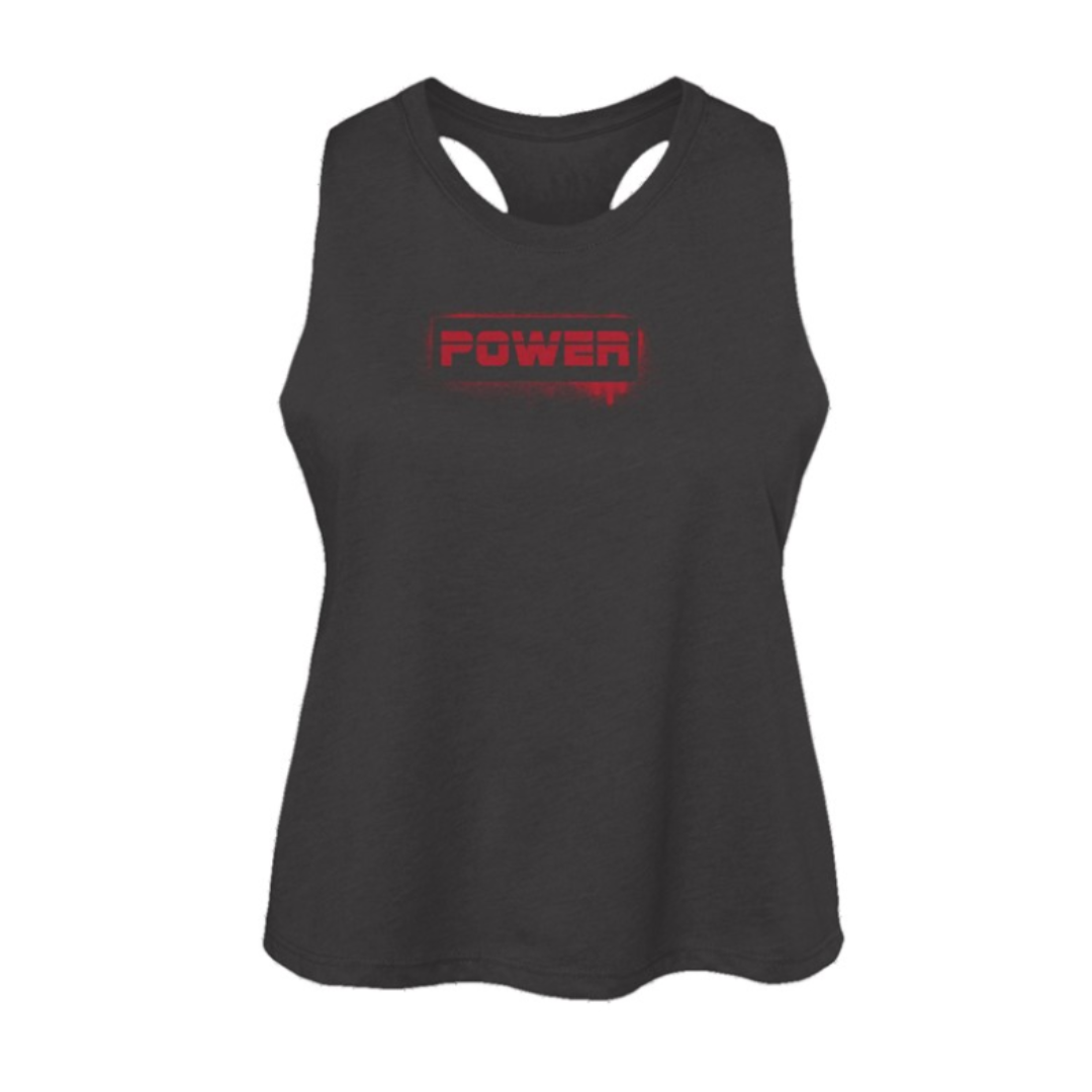 POWER Graffiti Womens Racerback Cropped Tank- Dark Grey Heather