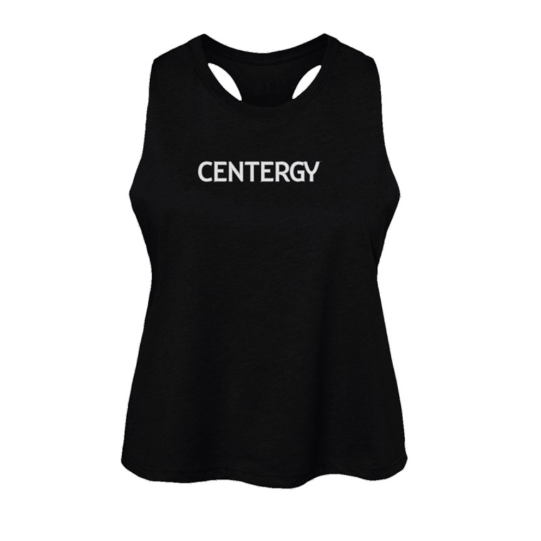 Centergy White Logo Women's Racerback Cropped Tank