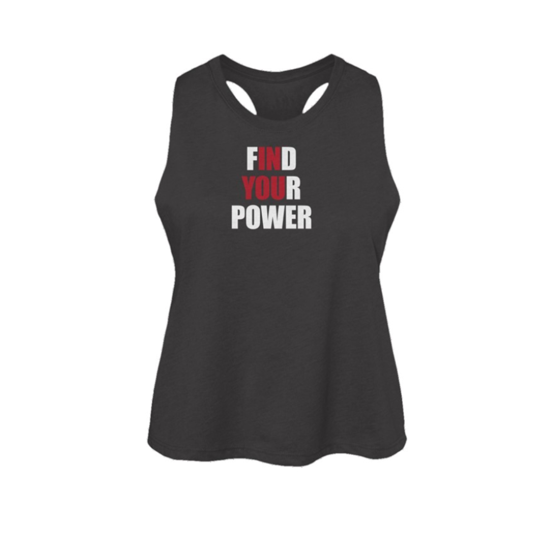 Find Your Power Womens Racerback Cropped Tank- Dark Grey Heather