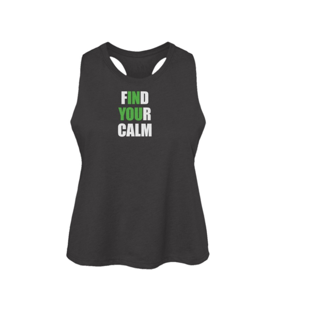 Find Your Calm Group Centergy Womens Racerback Cropped Tank- Dark Grey Heather