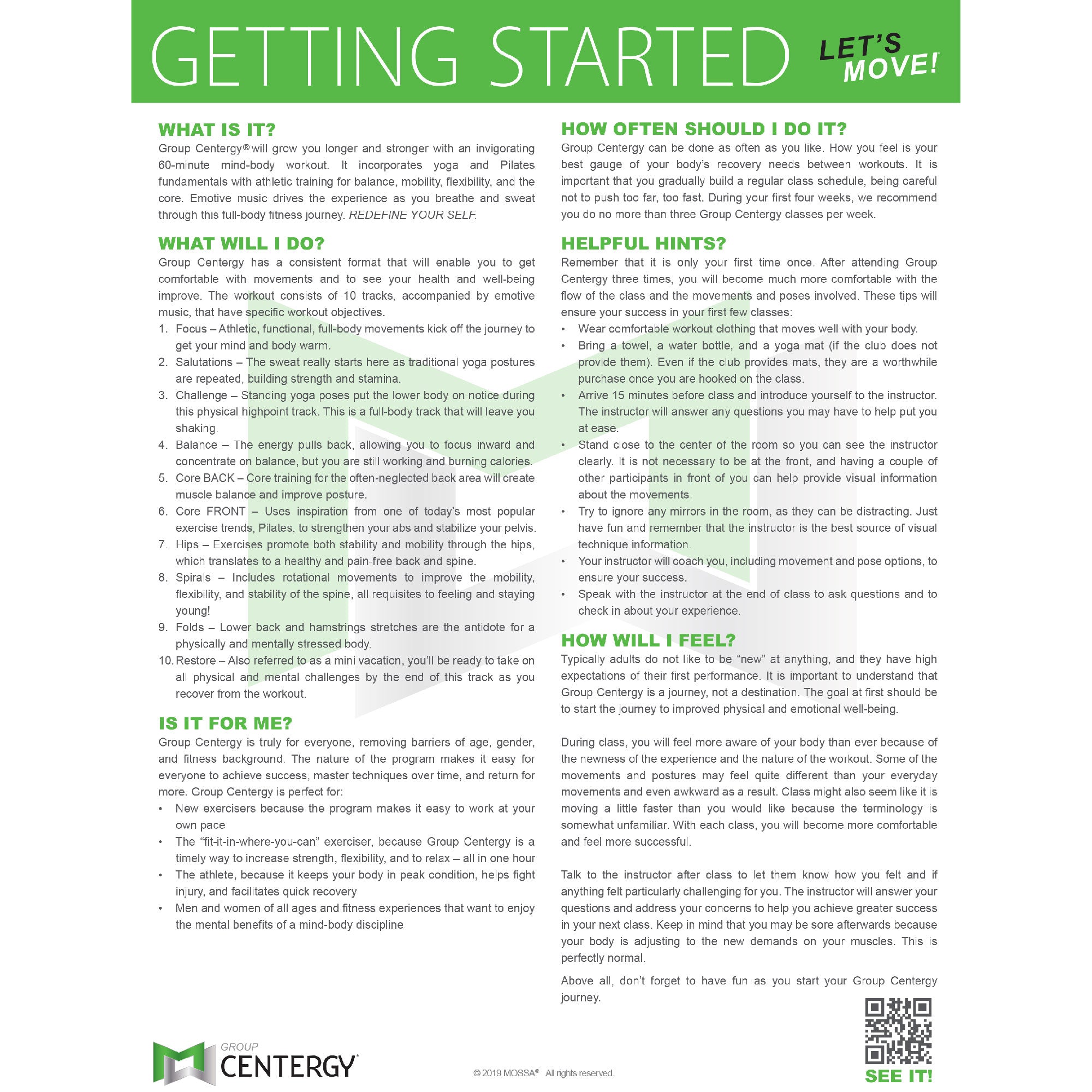 Group Centergy Getting Started Sheets