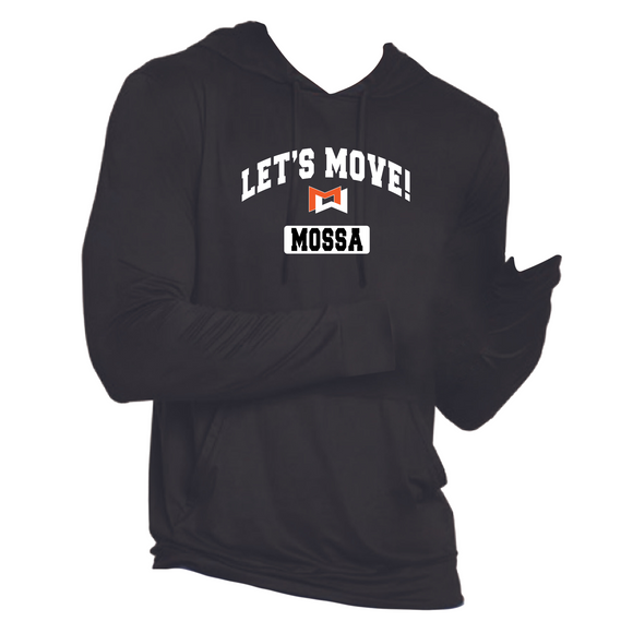 MOSSA Men's LET'S MOVE Collegiate Logo Cool Long Sleeve Hooded Pullover (Black)