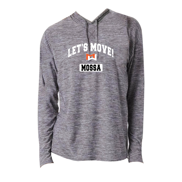 MOSSA Women's LET'S MOVE Collegiate Logo Cool Long Sleeve Hooded Pullover (Grey)