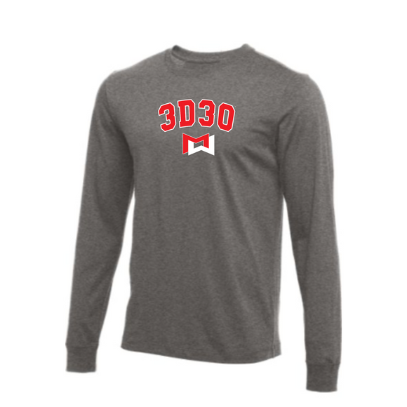 MOSSA Bella + Canvas Unisex Long Sleeve T-Shirt (grey) - 3D30 Collegiate Logo