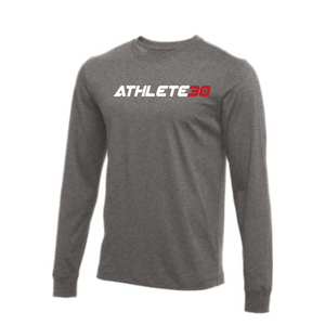 MOSSA Bella + Canvas Unisex Long Sleeve T-Shirt (grey) - ATHLETE30 Standard Logo - white/red