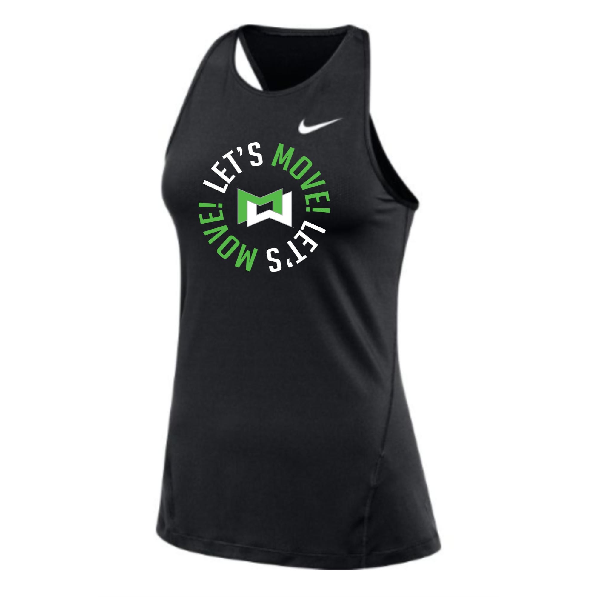 MOSSA Nike Women's All Over Mesh Tank (black) - Centergy LET'S MOVE Circle Logo