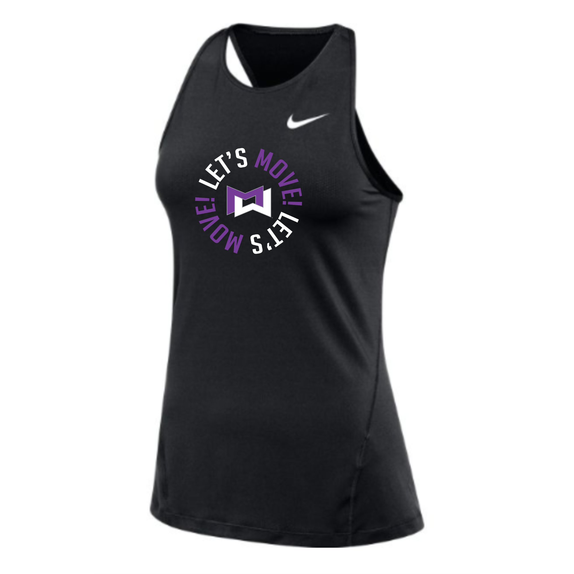 MOSSA Nike Women's All Over Mesh Tank (black) - Groove LET'S MOVE Circle Logo