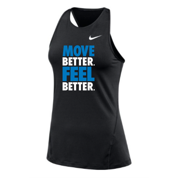 MOSSA Nike Women's All Over Mesh Tank (black) - Ride MOVE BETTER FEEL BETTER Logo