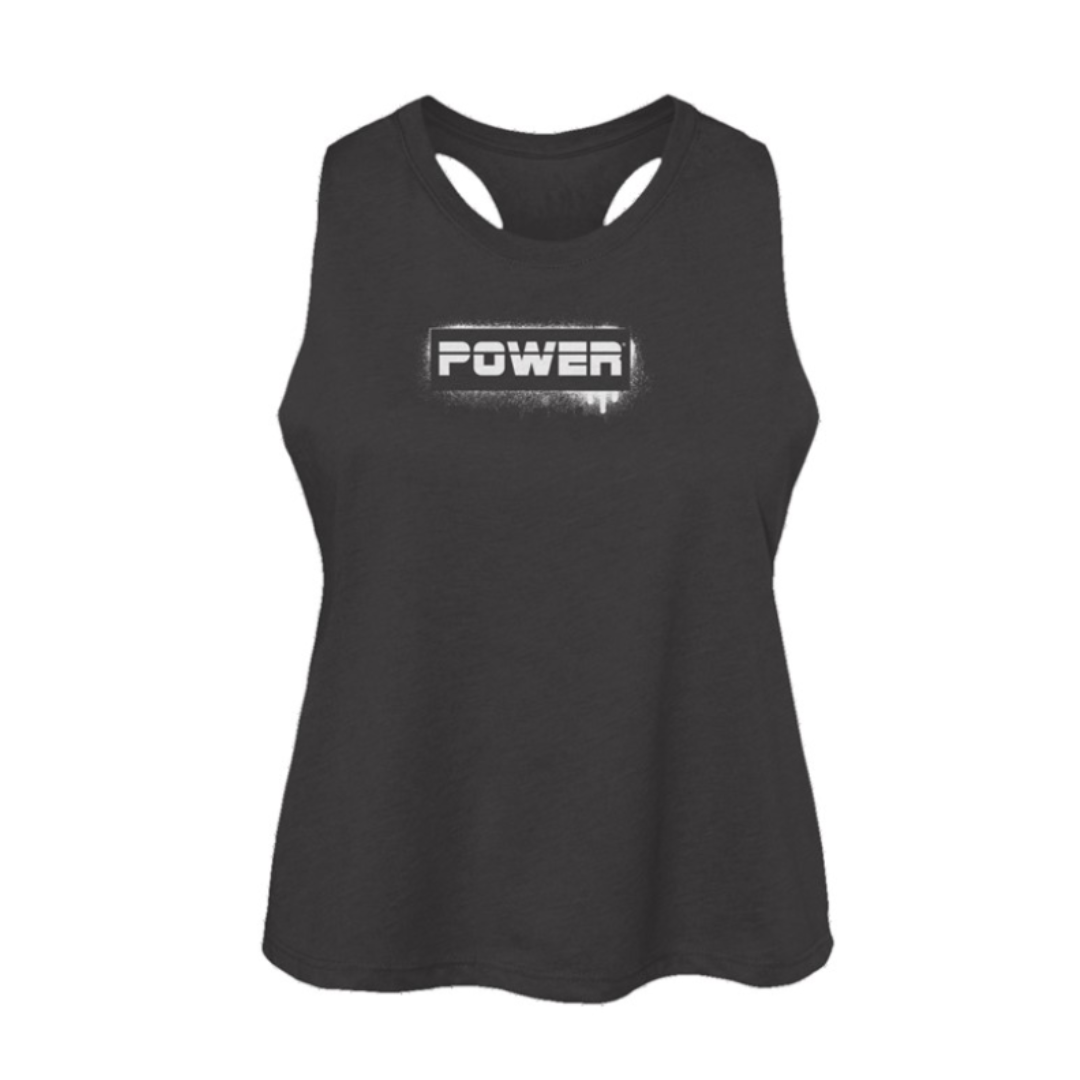Graffiti Power Womens Racerback Cropped Tank- Dark Heather Grey