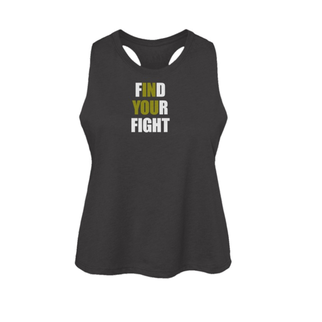 Find Your Fight Womens Racerback Cropped Tank- Dark Grey Heather