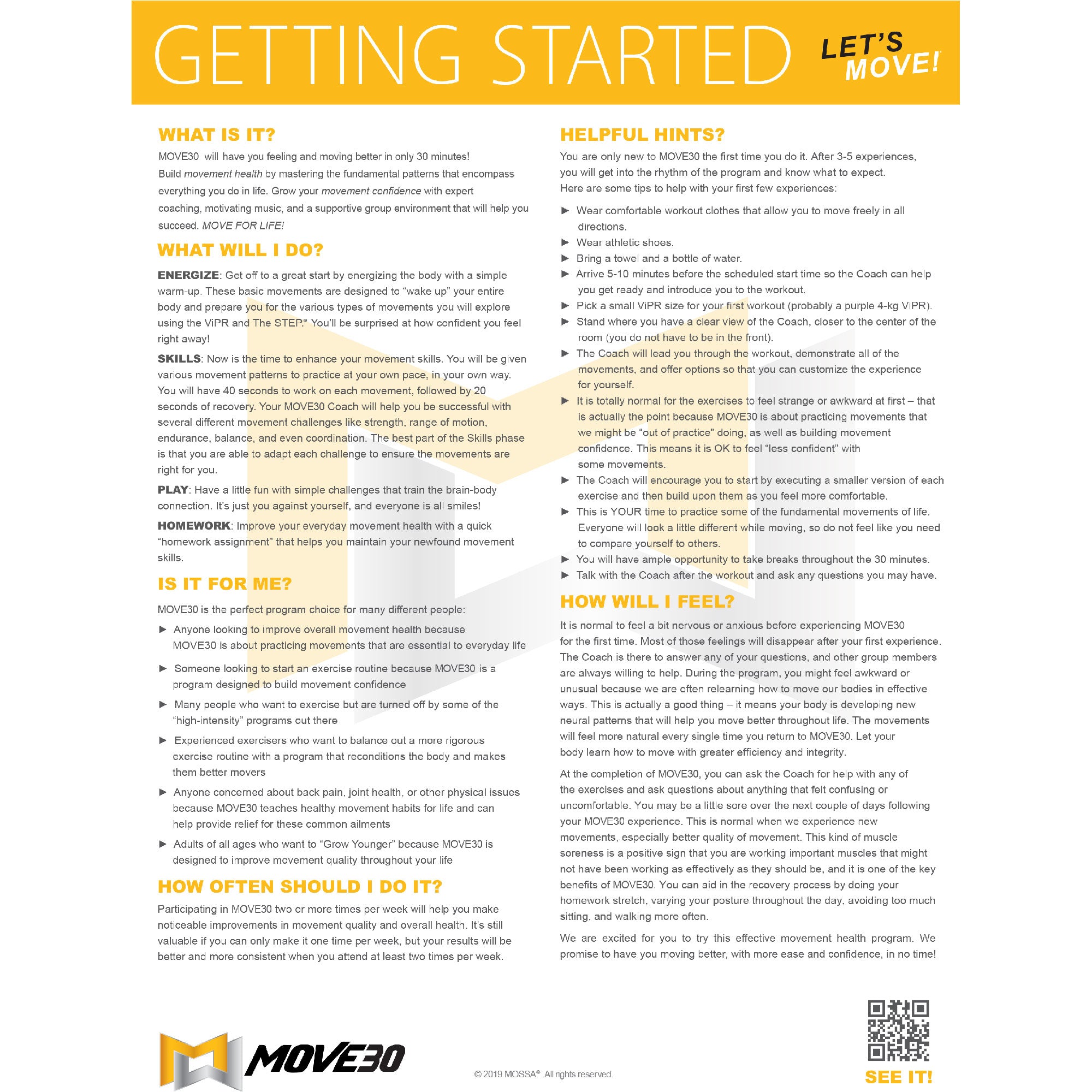 MOVE30 Getting Started Sheets